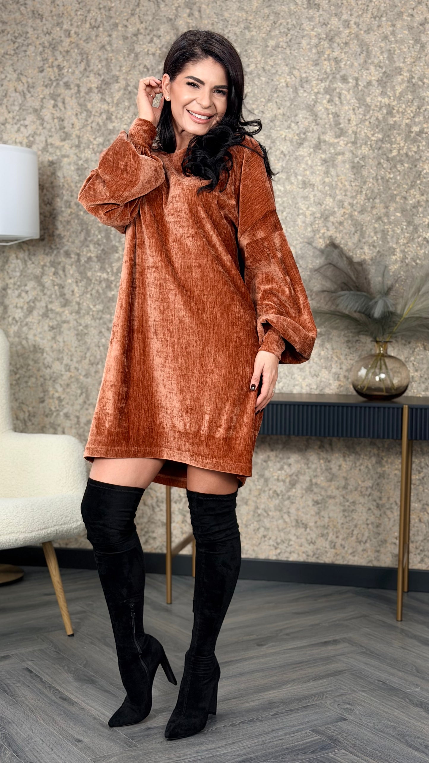 Rochie Cellie - Terracotta Velvet