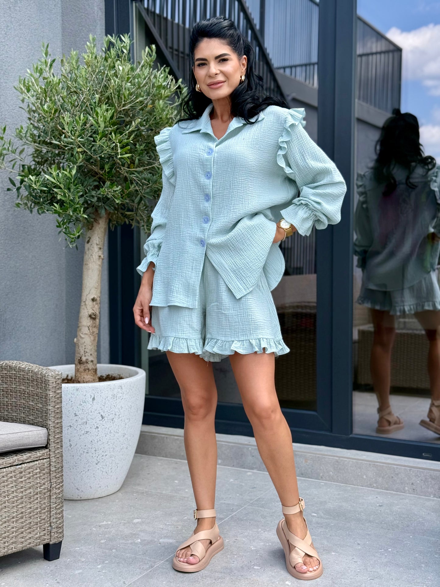 Set Muselina Indira - Blue Mint