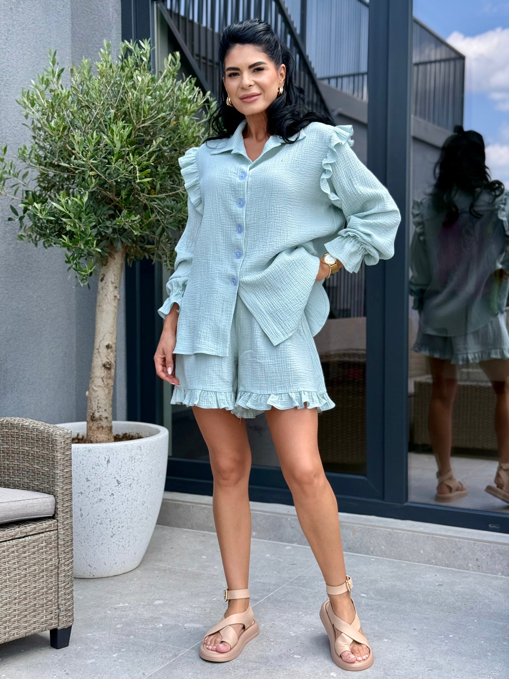 Set Muselina Indira - Blue Mint