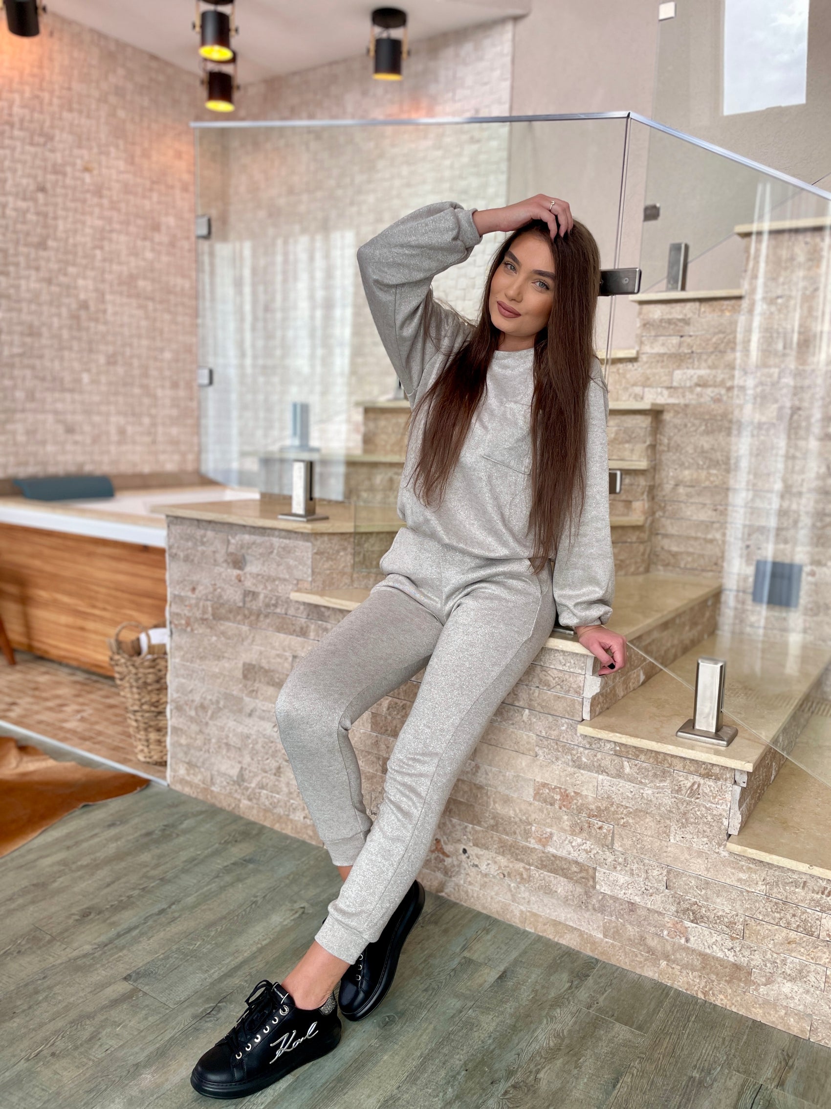 Costum Mona Glitter - Bej Auriu