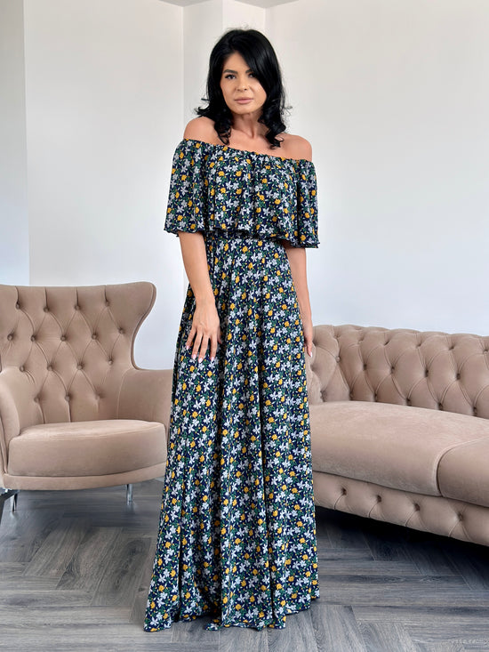 Rochie Lunga ELIZA PRINT -  BLUE FLOWERS