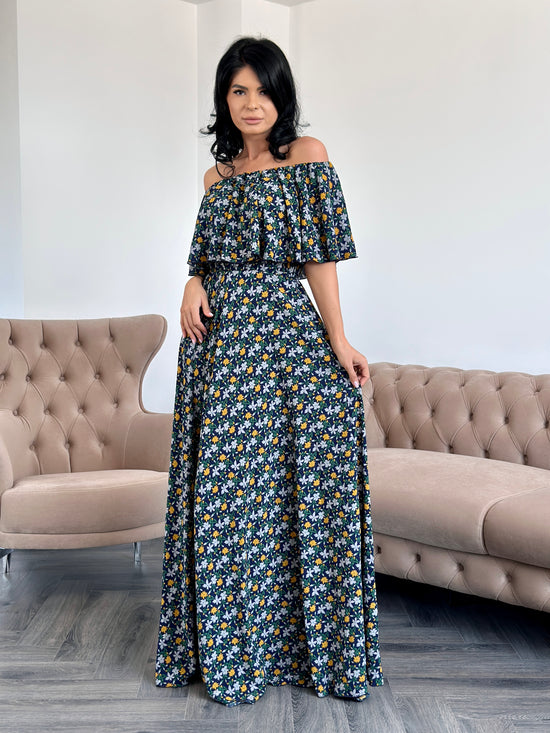 Rochie Lunga ELIZA PRINT -  BLUE FLOWERS